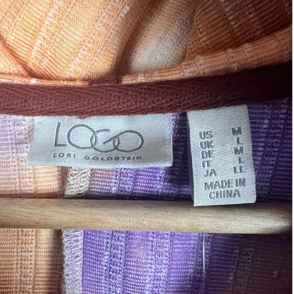 LOGO Lori Goldstein Womens M Boho Artsy Loungewear Marcee Rib Knit Tunic Hoodie